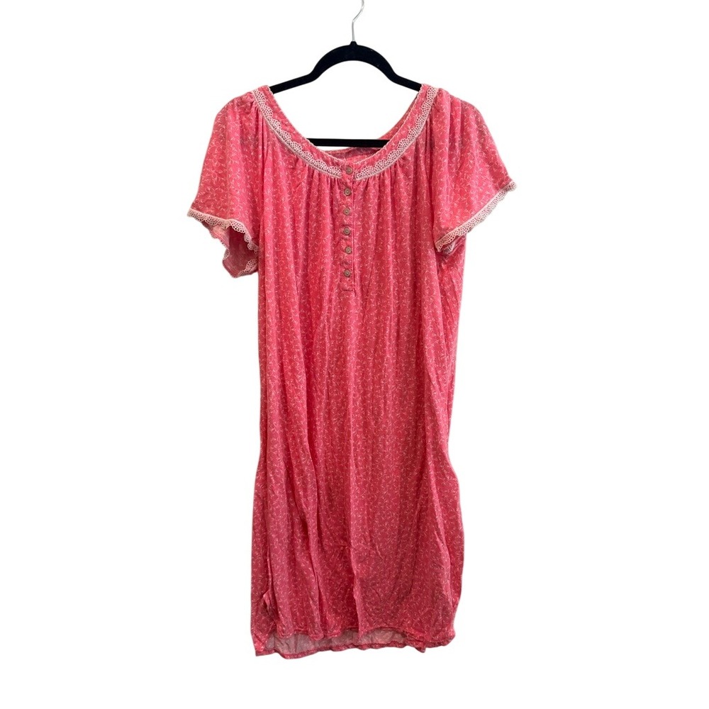 Secret Treasures Pink Floral Lace Trim Henley Nightgown Sleep Dress XL 16-18